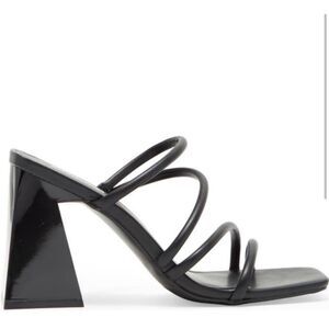 ABOUND Austyn Square Toe Strappy Heels Black Sculptural Block Heel Size 10